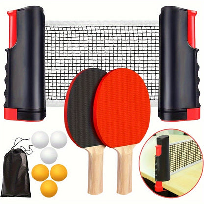 Ping Pong Paddle Set - Portable Table Tennis Kit with Retractable Net, Rackets, Balls and Carry Bag for Indoor/Outdoor Games