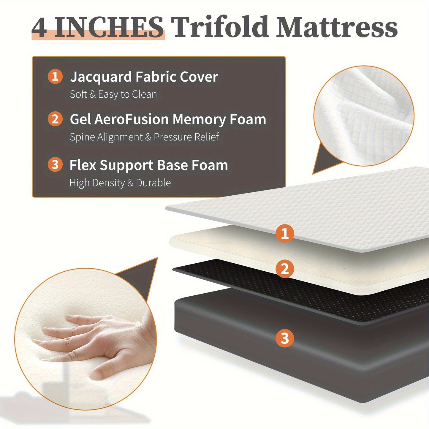 4 Inch Tri-Fold Memory Foam Mattress – Ultra-Comfortable Foldable Guest Bed with Washable Cover – Perfect for Travel, Camping, Small Space Sleeping – Compact, Portable, Easy to Store