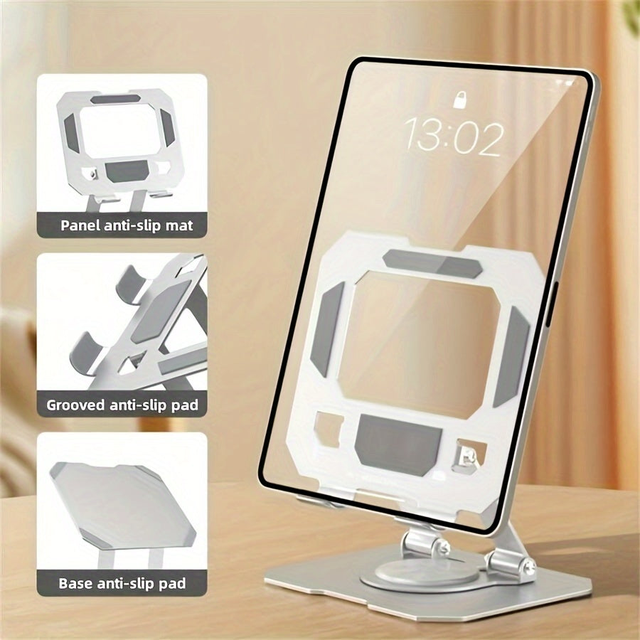 All-Metal Multi-Functional Tablet Stand - Rotating Desktop Support for iPad, Lifting and Folding Phone Holder with Universal Compatibility