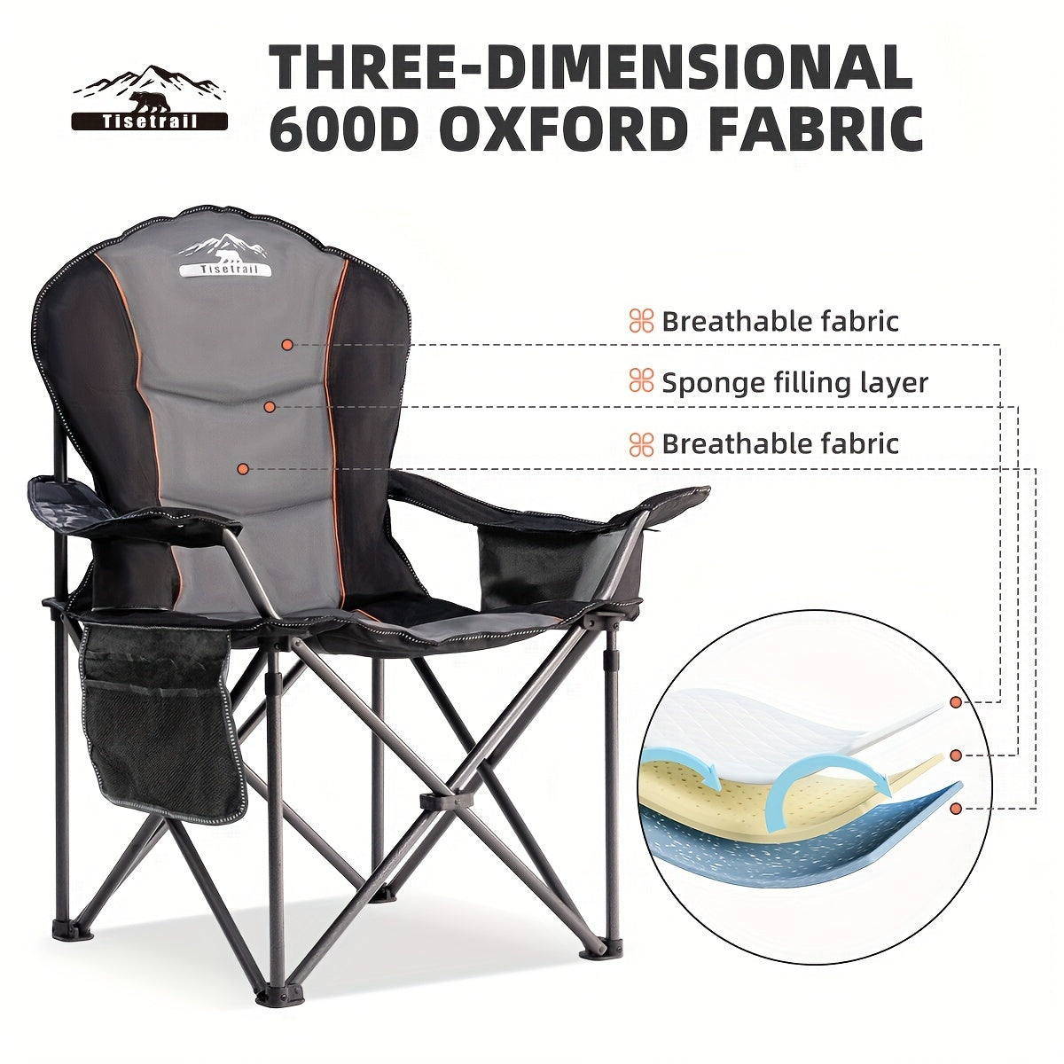 500 LBS Heavy Duty Oversized Camping Chair - Foldable, Padded, Steel Frame, Cross Back, Cup Holder, Oxford Cloth Seat - Wipe Clean, Ideal for Outdoor Events and Festivals