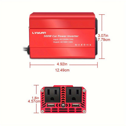 500W Car Inverter with Dual USB Ports - DC 12V to 110V AC Converter for Car Charging and Powering Devices