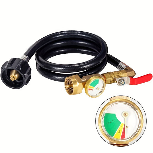 36" Propane Refill Adapter Hose with Pressure Gauge - High-Pressure Camping Grill Connection, 350PSI QCC/Type1 Inlet, 1LB Propane Tank Adapter | ON-Off Control Valve, Durable Construction for Safe Outdoor Cooking