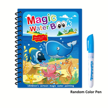 4 Pack Magic Water Coloring Books Set with Pen - Reusable Water-Reveal Drawing Pads for Ages 3+, Educational and Creative Holiday Gift