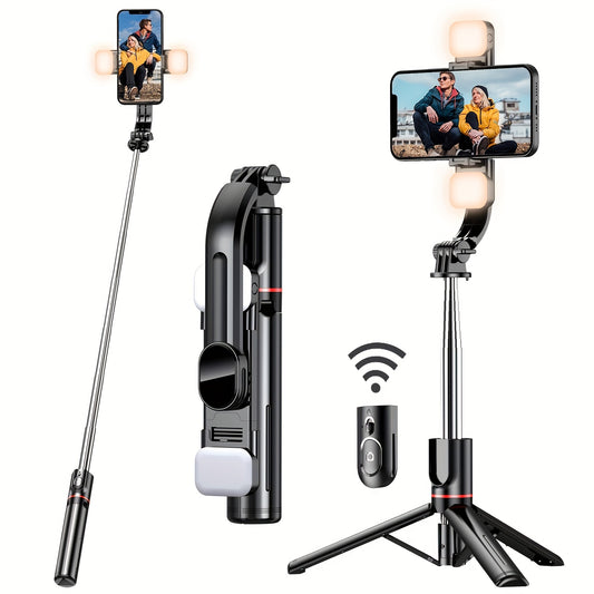 45-Inch Extra Long Flexible Phone Tripod and Selfie Stick - Dual Fill Light, Upgraded Detachable Remote, Compatible with iPhone and Android Smartphones