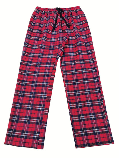 3 Pack Men's Plaid Drawstring Pants - Casual Polyester with Elastic Waistband, Side Pockets, Regular Fit, Woven Fabric, All-Season Home Wear