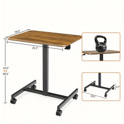 Small Mobile Rolling Standing Desk - Adjustable Overbed Table, Teacher Podium with Wheels, Rolling Laptop Cart for Home, Office, Classroom