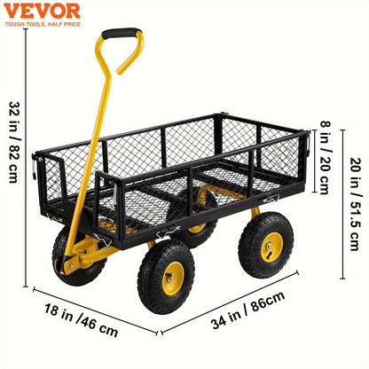 VEVOR Steel Garden Cart - Heavy Duty 500 lbs Capacity, Removable Mesh Sides, Converts to Flatbed, Utility Metal Wagon with 180° Rotating Handle and 10 in Tires, Perfect for Garden