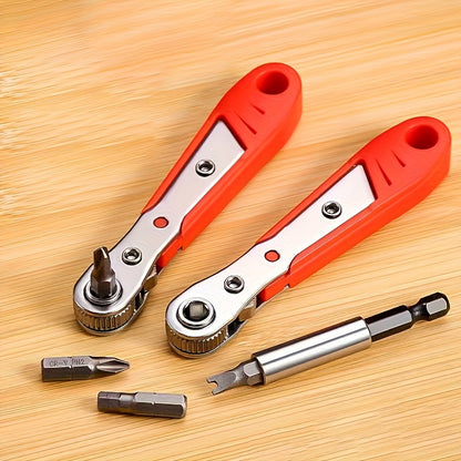 Ratchet Screwdriver Handle for Narrow Spaces - Elbow Wrench with Right Angle Bending, Cross Screwdriver, Steel Material, Red Color, Non-Electric, Battery-Free for Industrial and Scientific Use