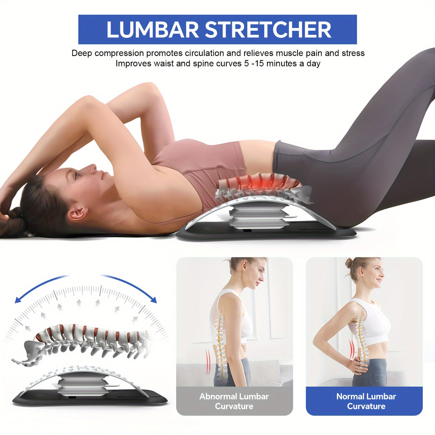 AISZG Back Stretcher and Massager for Pain Relief - Lumbar Traction Device for Sciatica and Fibromyalgia Support - No Battery, Flexibility Enhancer