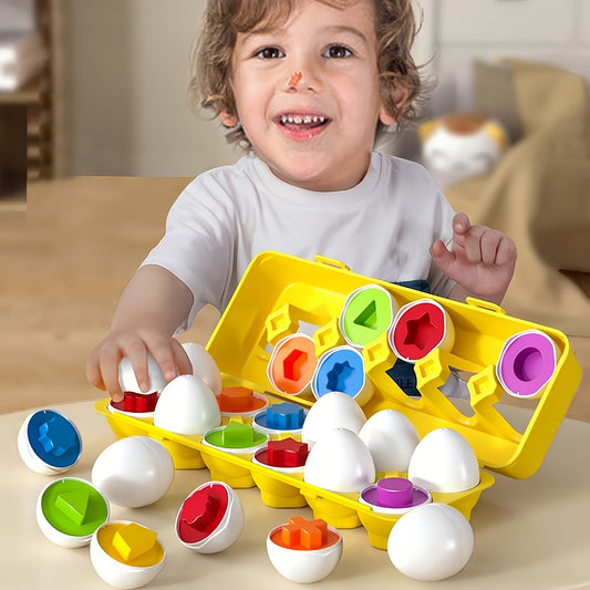 12pcs Geometric Egg Shape Sorter Puzzle - Enhances Fine Motor Skills and Color Recognition, Early Learning Toy for Toddlers, Boys and Girls, Includes Easter Egg Toys