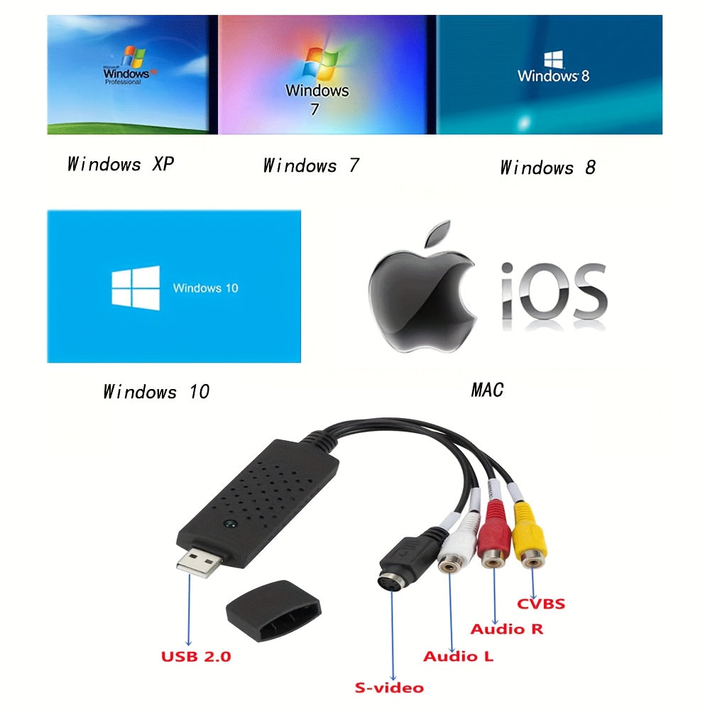 Video Graveyard VHS Self Digitizer – VHS to USB Recode Stick for Digitizing and Editing Videos from Any Analog Source, Compatible with Windows and Mac