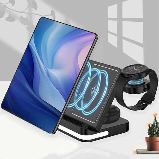 4 in 1 Wireless Charger Station for Samsung Z Fold 5 - Foldable Fast Charging Dock for Galaxy Z Fold 4/3, Z Flip 5/4/3, S24/S23/S22, Note20/10 Ultra, Watch 6/5/Pro/4/3, Earbuds 2/2 Pro/Live