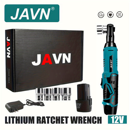 JAVN 12V Cordless Electric Wrench – 45NM 3/8'' Ratchet Wrench for Car Repair, Screw and Nut Removal – Right Angle Power Tool