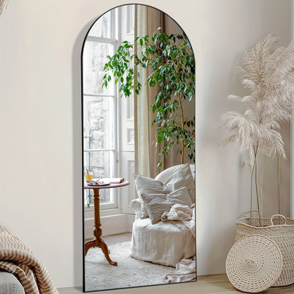 Arched Full-Length Mirror: Full Body Mirror with Stand, Wall Hanging or Leaning, Aluminum Alloy Thin Frame, Floor Standing