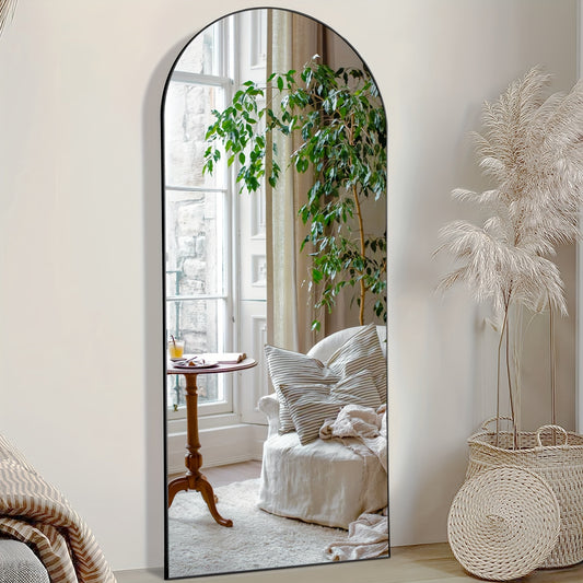 Arched Full-Length Mirror: Full Body Mirror with Stand, Wall Hanging or Leaning, Aluminum Alloy Thin Frame, Floor Standing