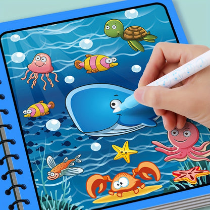 4 Pack Magic Water Coloring Books Set with Pen - Reusable Water-Reveal Drawing Pads for Ages 3+, Educational and Creative Holiday Gift