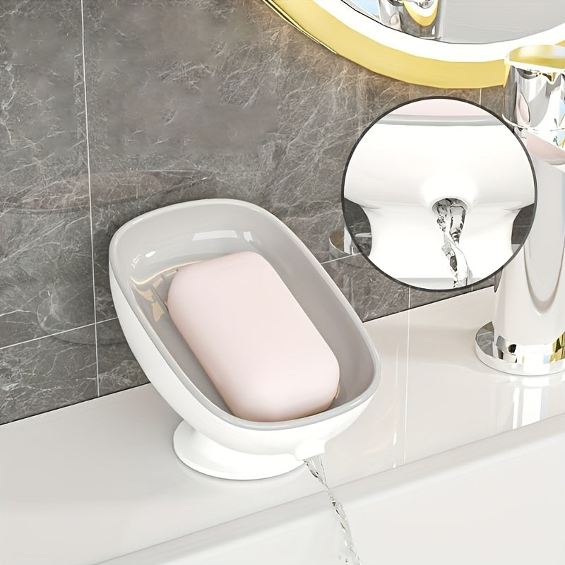 Wall-Mounted Soap Dish with Adjustable Angle - Punch-Free, Suction Cup Installation, Oval Plastic Holder with Drainage for Bathroom