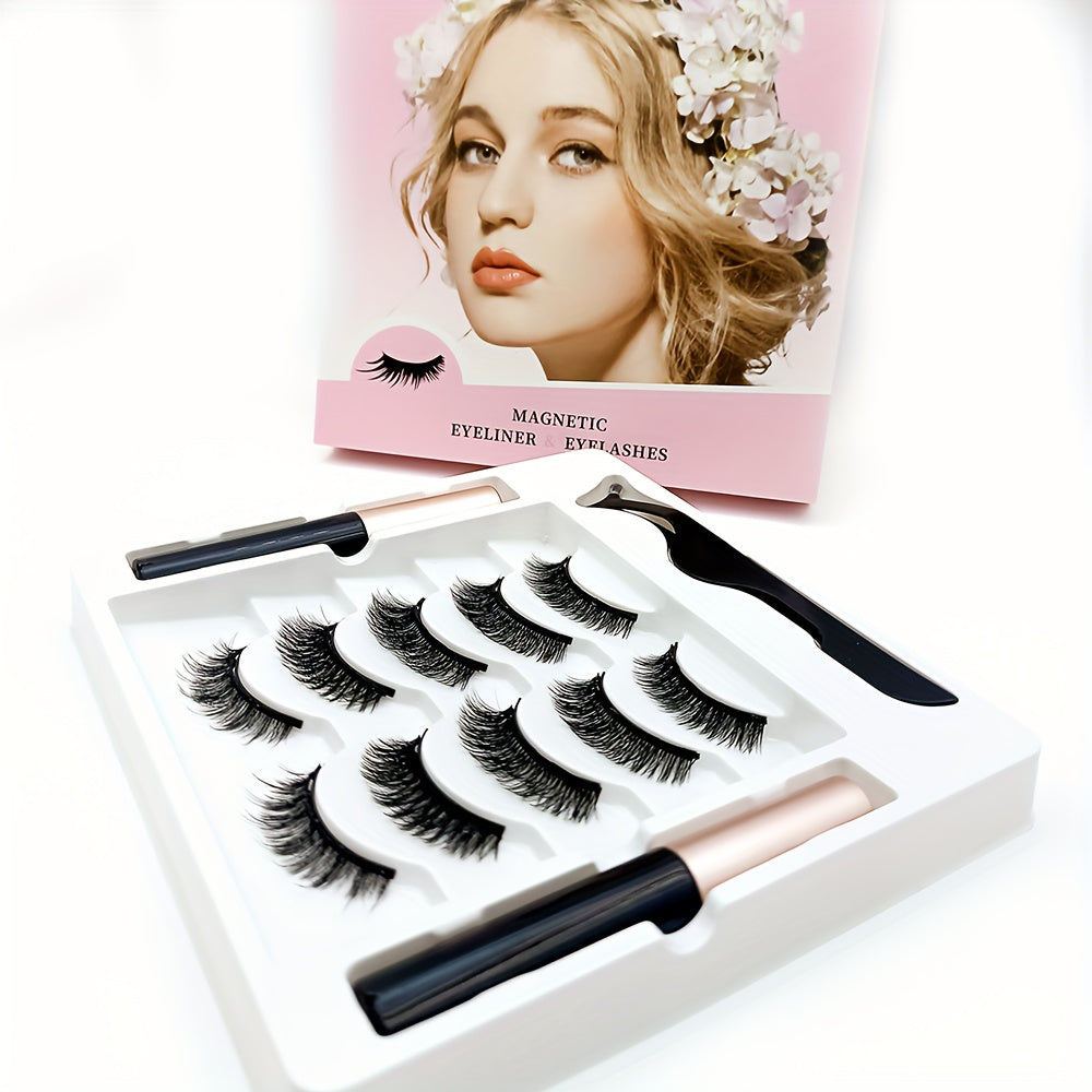 5 Pairs Magnetic Lashes and Eyeliner Kit - No Glue Needed Party Makeup with 2 Magnetic Eyeliner Pens and Tweezers - Natural Looking and Reusable for Beginners