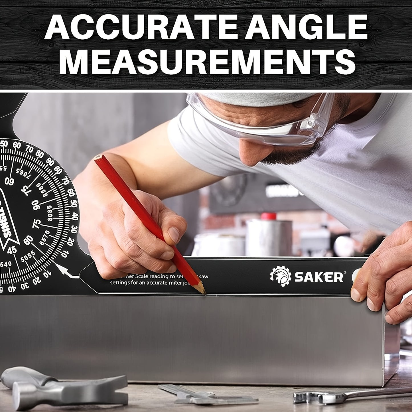 7 Inch Saker Protractor Master - High-Precision Laser Angle Finder, Aluminum, Black Finish - Ideal for Carpenters, Plumbers and Building Trades