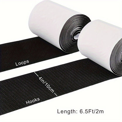 2 Rolls Heavy-Duty Non-Slip Couch Cushion Grip Tape - 4in x 6.5FT Adhesive Strips for Fabric and Patio Cushions - Hook and Loop Design, Durable, Reusable, Easy to Install and Clean