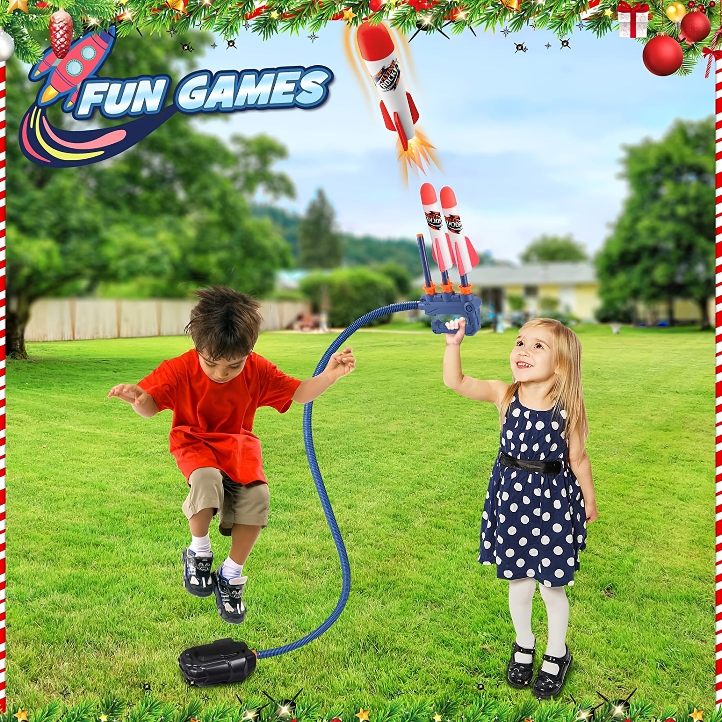 2 in 1 Continuous Fire Rocket Launcher - Includes 6 Foam Rockets, Fun Outdoor Toy for Boys and Girls, Perfect Halloween and Christmas Gift