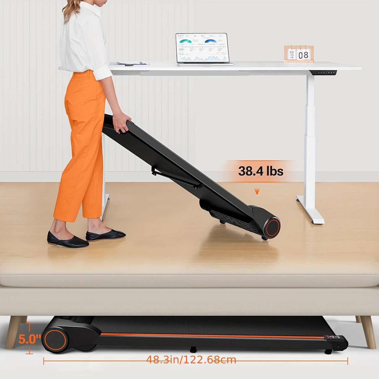 UREVO 2.25HP Portable Walking Pad - Compact Under Desk Treadmill with Foldable Design for Home Office, Orange