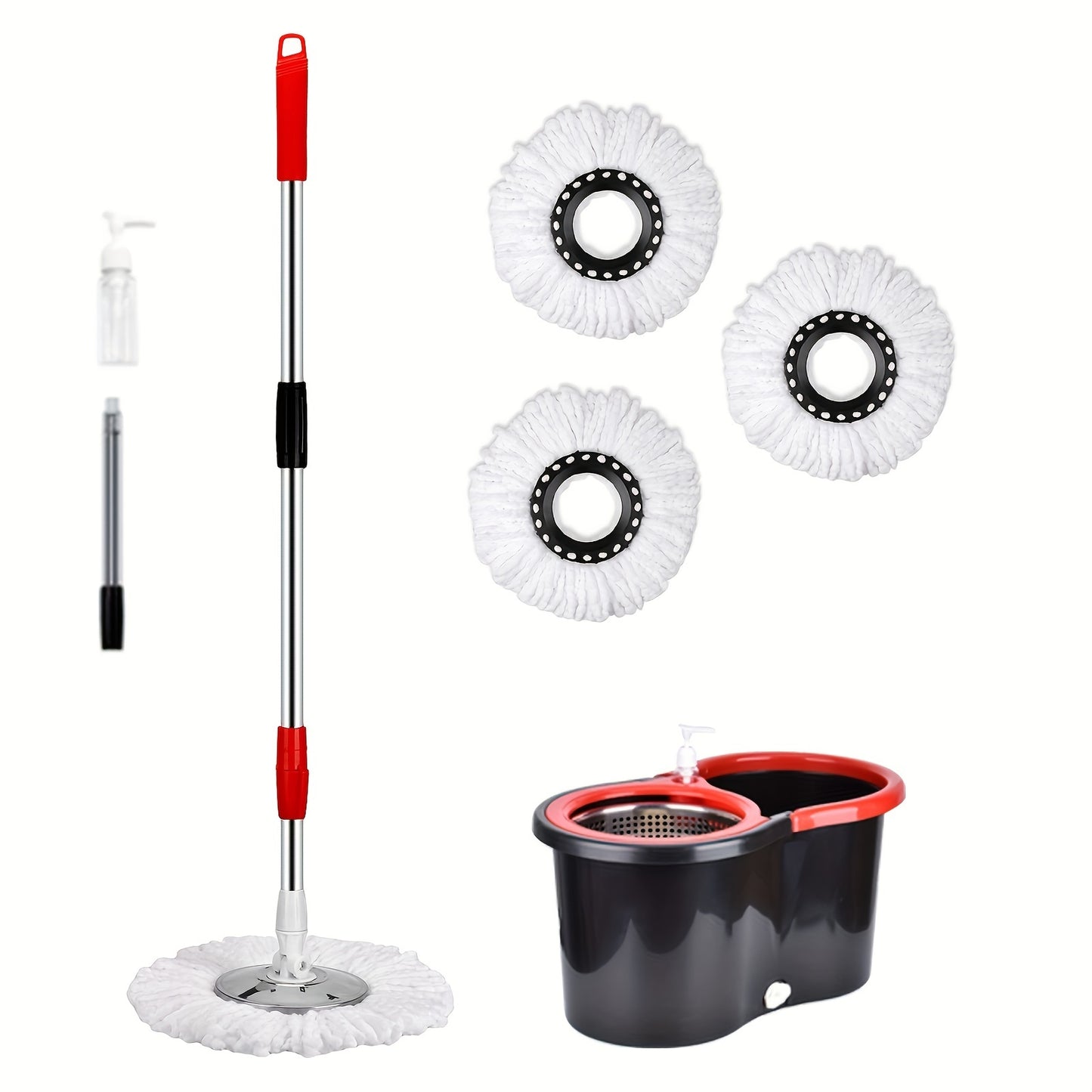 Spin Mop and Bucket Set with Wringer – 360° Spinning Mop System, Includes 3 Microfiber Mop Heads and 61" Adjustable Stainless Steel Handle – Ideal for Floor Cleaning in Bathrooms and Schools