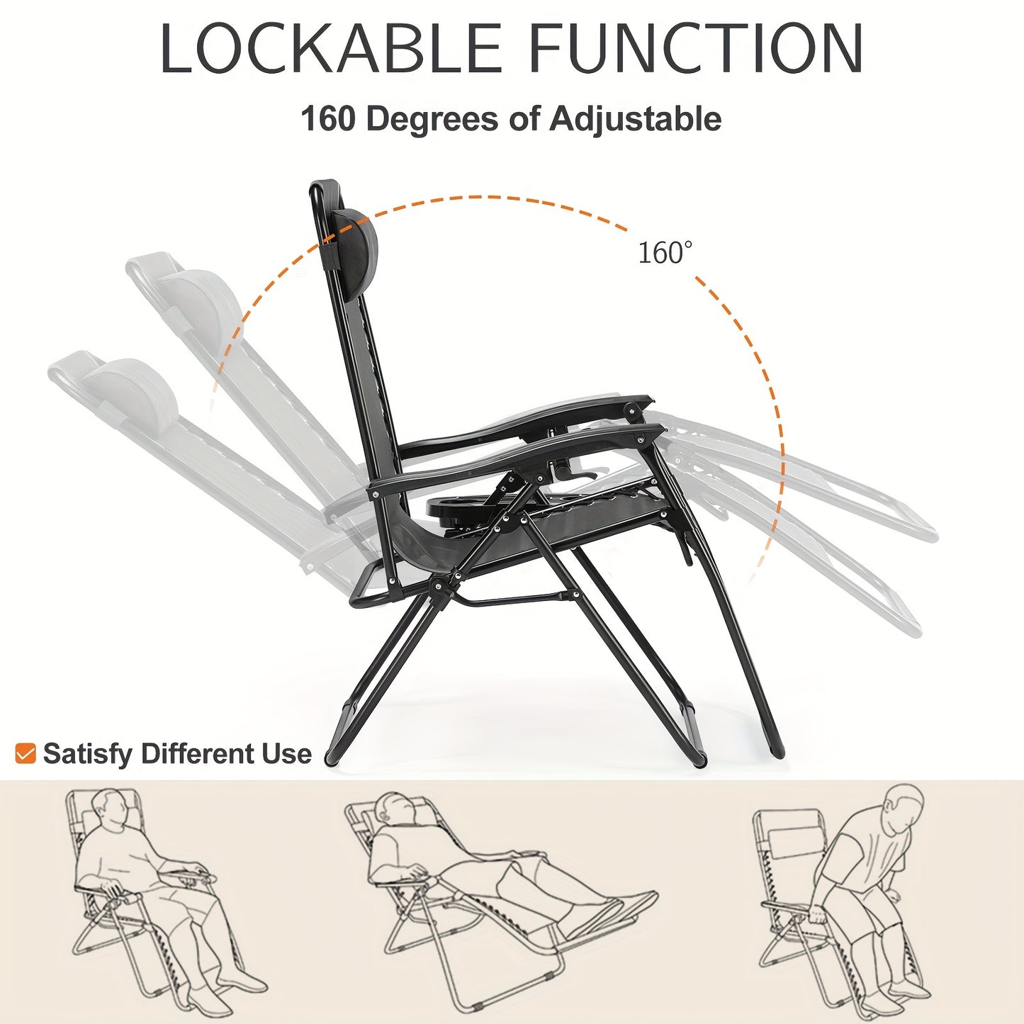 Set of 2 Zero Gravity Lounge Chairs – Ergonomic Adjustable Lying Angle with Sturdy Steel and Mesh Support