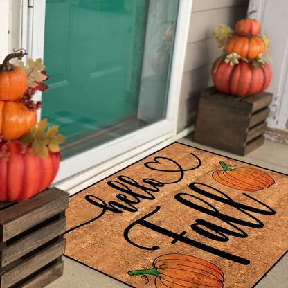 Rectangular Knit Polyester Fiber Door Mat - Lightweight, Machine Washable, Non-Slip Backing, Low Pile for Indoor/Outdoor Use, Festive Pumpkin Print for Autumn, Thanksgiving, Christmas Decoration