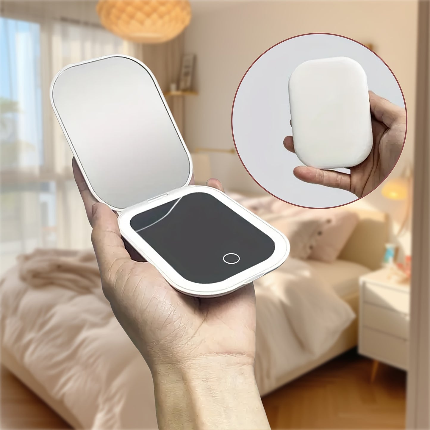 Compact LED Magnifying Travel Makeup Mirror – 1X/10X Magnification, Dimmable, USB Rechargeable, Touch Screen, Portable & Tabletop, Small Lighted Mirror for Gifts