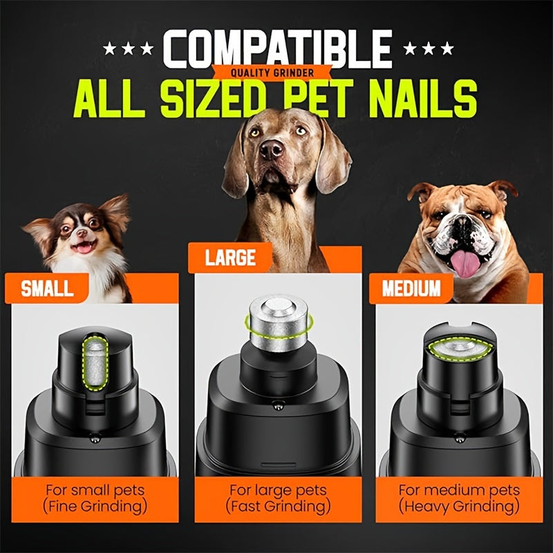 Dual-Speed Rechargeable Dog Nail Grinder - Ultra Quiet and Painless Trimmer Kit with 2 LED Lights, Suitable for Large and Small Dogs and Cats