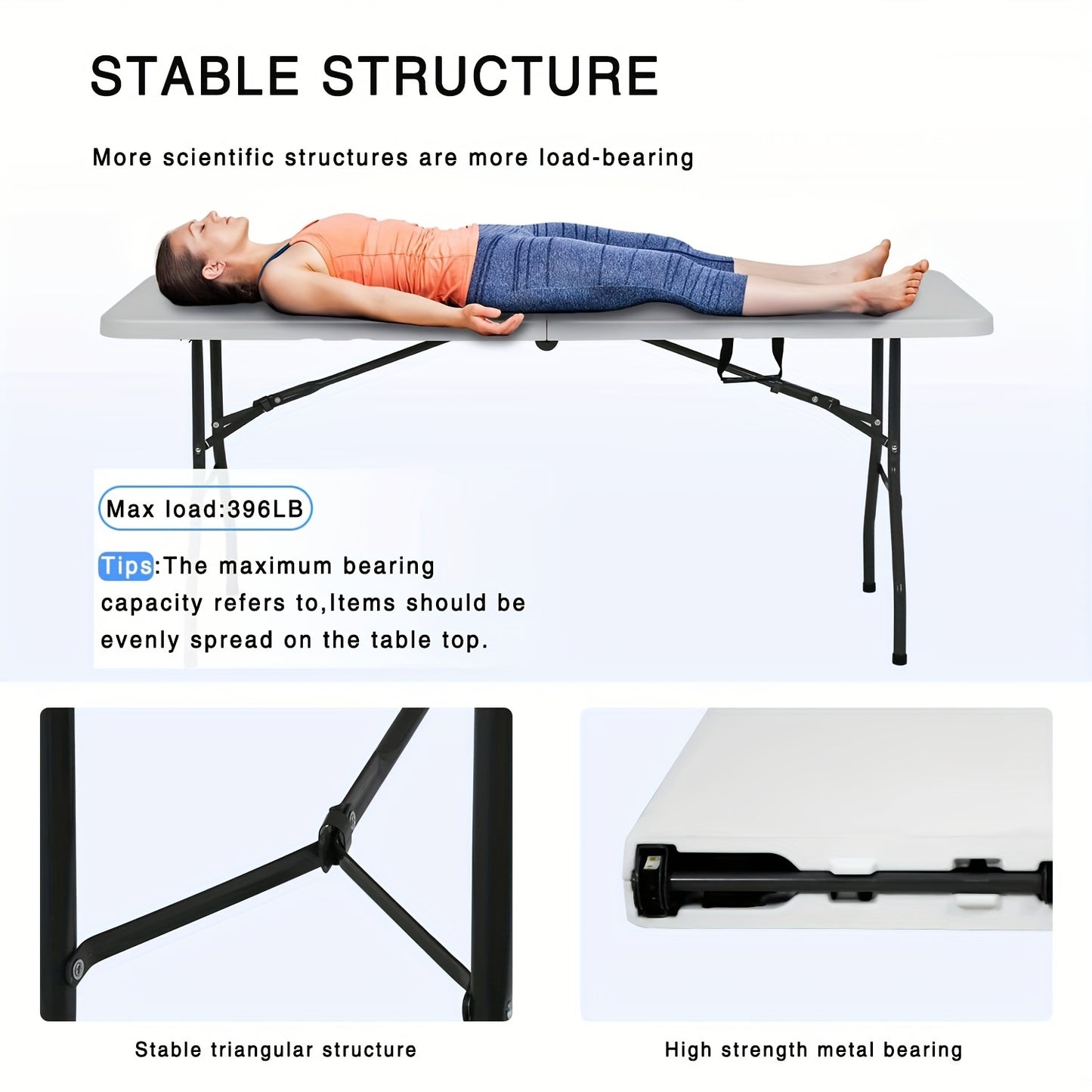 Outdoor Folding Table: Adjustable Height 4FT/6FT/8FT Plastic Camping & Party Table with Carrying Handle, Foldable for Picnics and Events