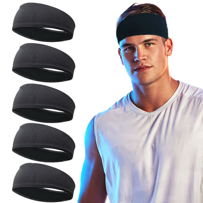 5pcs Premium Sports Headbands for Men – Breathable Mesh, Reusable and Washable, Sweat-Absorbing, Anti-Slip, One-Size-Fits-Most, Ideal for Running, Yoga, Fitness