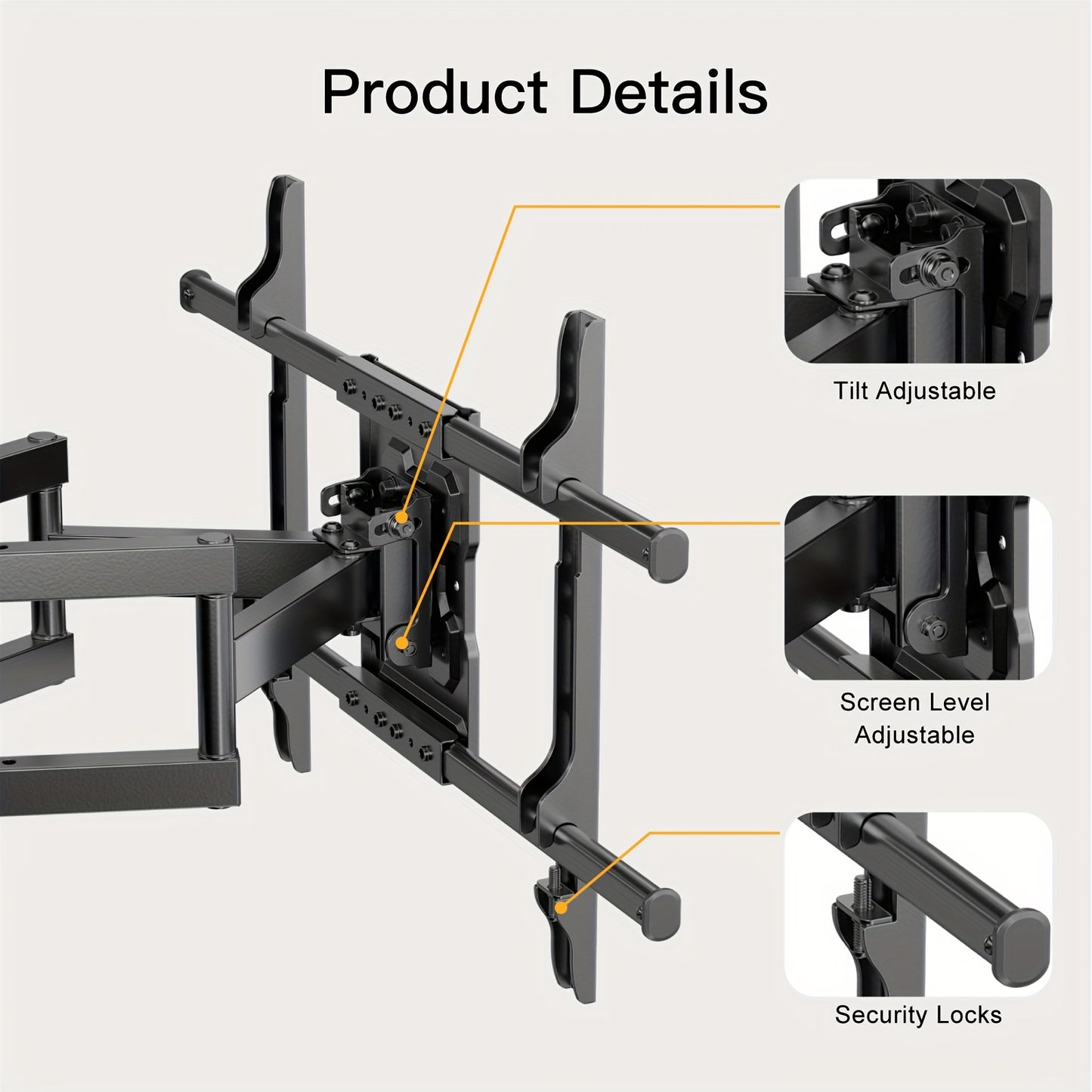 Adjustable Six-Arm Swivel TV Mount – Dual Full Motion Wall Bracket for 37-75 Inch TVs – Supports Up to 132 Lbs – VESA 200x100mm to 600x400mm Compatibility