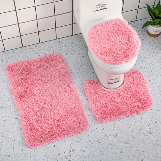 3pcs Bathroom Mat Set – Super Soft Plush Bathroom Mat, U-Shaped Toilet Mat, and Soft Ultra-Fine Fiber Absorbent Seat Ring with Non-Slip Rubber Backing, Fall Bathroom Decor