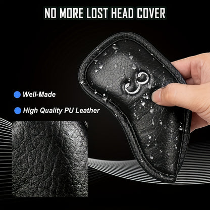 12pcs PU Leather Golf Club Head Covers with Letter Printing and Embroidered Design, Hook and Loop Fastener