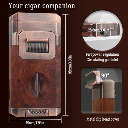 Double Windproof Jet Flame Torch Lighter with V-Shaped Knife - Built-in Holder, Visible Air Window, Clipper for Candles and Outdoor Use, Cool Cigarette Accessory Gift (No Butane)