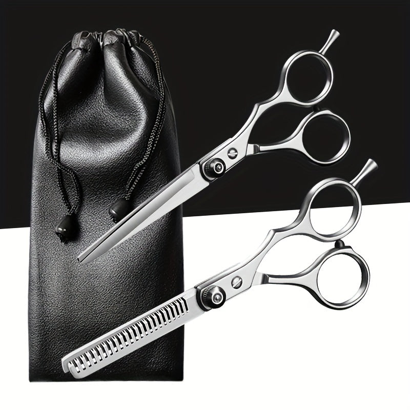 Hair Cutting Scissors and Thinning Shears Kit – Professional Barber Sharp Hairdressing Tools with Accessories in PU Leather Case for Men and Women