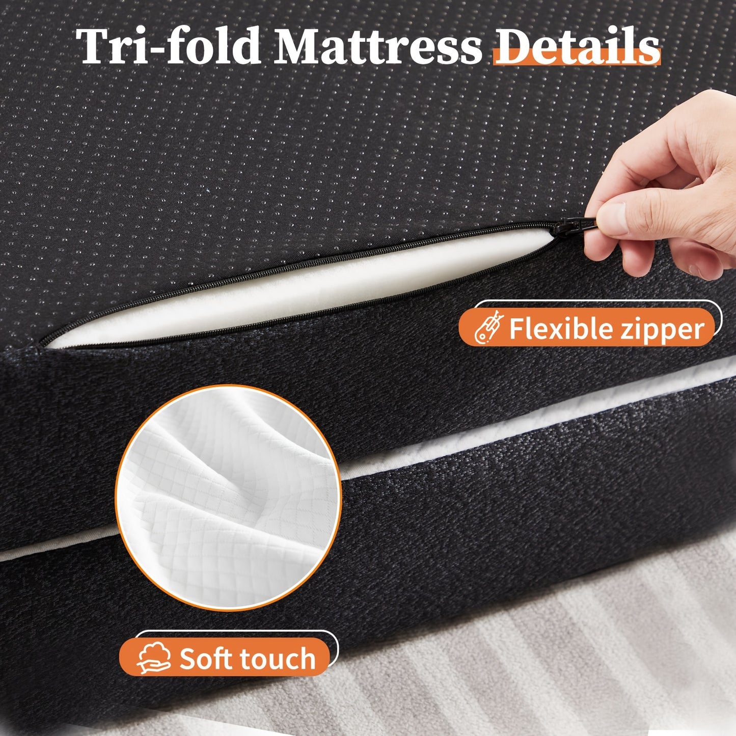 4 Inch Tri-Fold Memory Foam Mattress – Ultra-Comfortable Foldable Guest Bed with Washable Cover – Perfect for Travel, Camping, Small Space Sleeping – Compact, Portable, Easy to Store