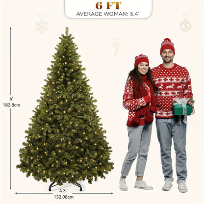 6ft Pre-Lit Artificial Christmas Tree - 880 Branch Tips and 250 Lights for Holiday Parties, Homes, and Offices