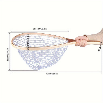 Premium Wooden Frame Fly Fishing Net – Soft, Gentle Rubber Mesh for Trout & Bass Catch and Release – Essential Fly Fishing Gear for Anglers (1PC)