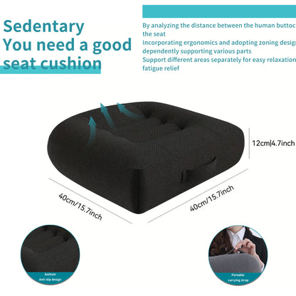 Memory Foam Seat Cushion - For Office Chair, Desk Chair, Car, Truck, Wheelchair - All Season Portable Cushion with Medium Soft Firmness, Machine Washable Polyester Cover