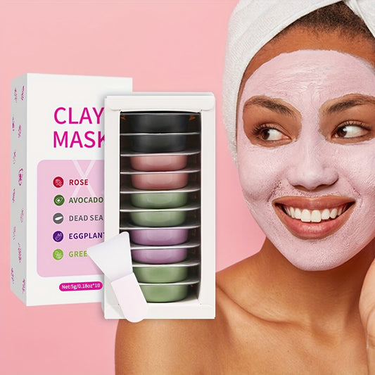 10pcs 0.18oz Clay Mask Set - Dead Sea, Avocado, Eggplant, Rose, Green Tea Masks for Gentle Cleansing, Moisturizing, and Skin Rejuvenation, Travel Essential