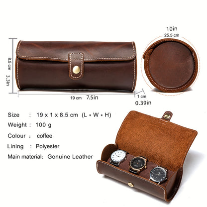 Genuine Leather Soft Watch Pocket Jewelry Storage Case - Travel Organizer Roll Box, Perfect Gift Choice