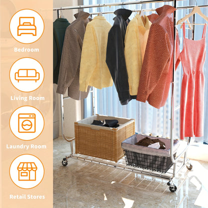 Heavy Duty Clothes Rack with Wheels - 620LBS Capacity, Collapsible & Portable Rolling Garment Rack, Commercial Metal Clothing Rack for Hanging Clothes