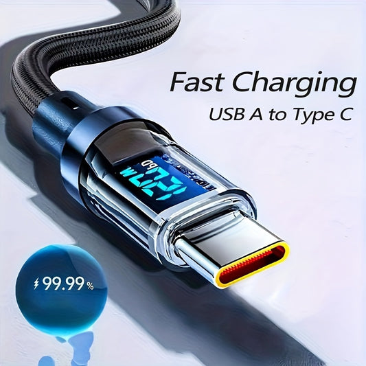 HEEMAX 6A USB-A to Type-C Cable – Fast Charging with LCD Display, Available in 1/2/3 Pack, 100W Super Fast Charging for Samsung S24, Note 10, iPhone 15, OPPO, OnePlus, QC3.0