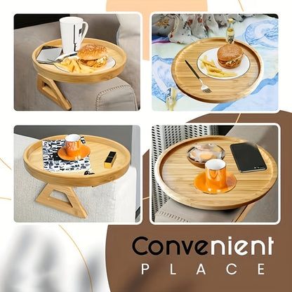 1pc Home Foldable Sofa Armrest Tray - Wooden Disc Tray, Sofa Table Armrest Clamp, Portable Table for Small Spaces