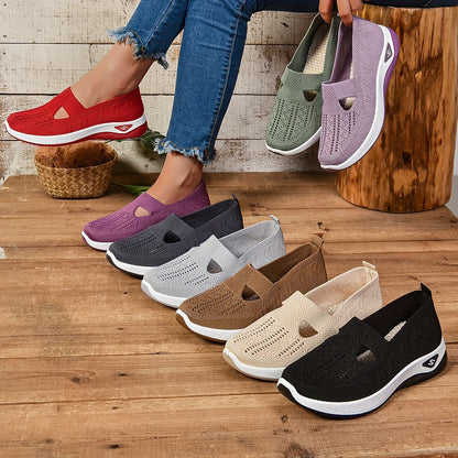 Women's Cut-Out Sneakers – Casual Breathable Slip-On Walking Shoes, Lightweight Outdoor Flats