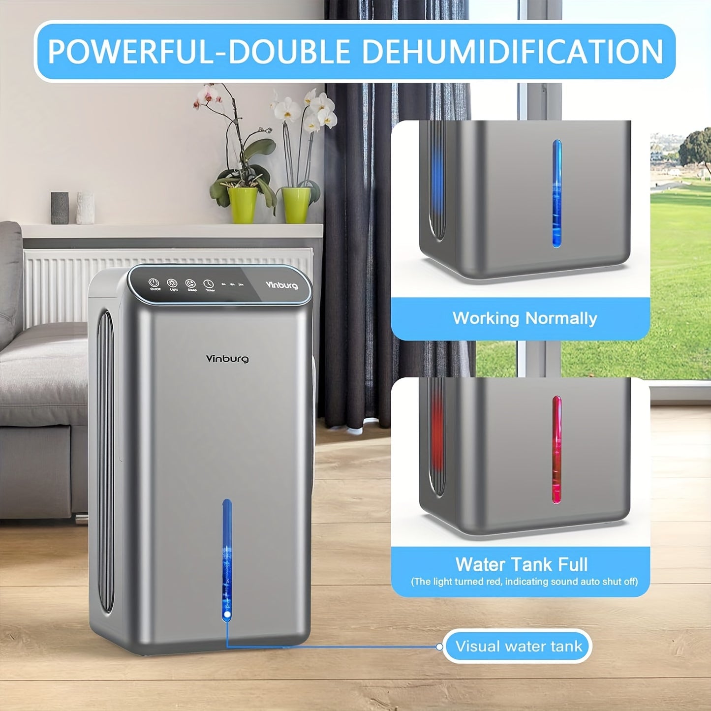 85 OZ Large Capacity Compact Dehumidifier - Auto Shut Off, Timer, 7-Color LED, Drain Hose | Efficient Moisture Removal, 800 Sqft Coverage for Bathroom, Bedroom, Small Spaces | Energy-Saving, Whisper Quiet