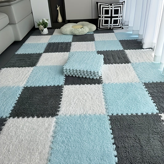 24pcs Thickened Plush Patchwork Carpet - Washable, Cuttable Floor Mat for Bedroom, Living Room, Pet Mat, Rental Household